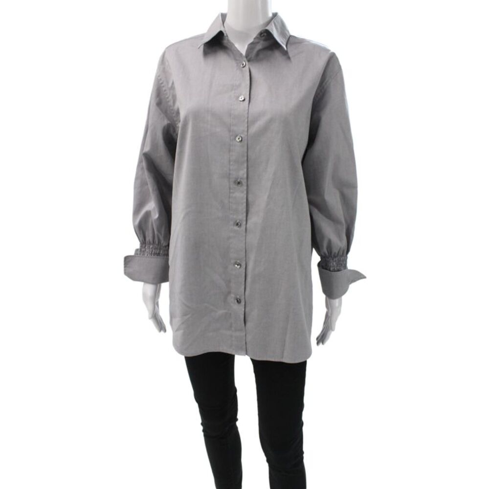 Hinson Wu Women Tunic Collared Button Up Gray 100% Cotton Long Sleeve Size S